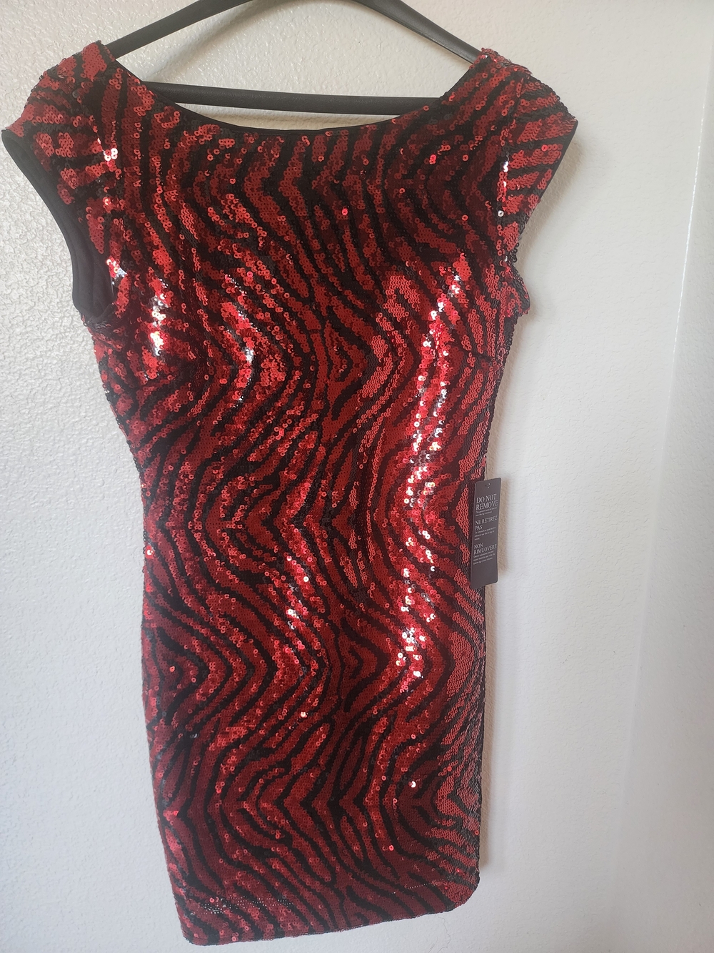 Guess Red and Black Sequin Zebra-Print Mini Dress